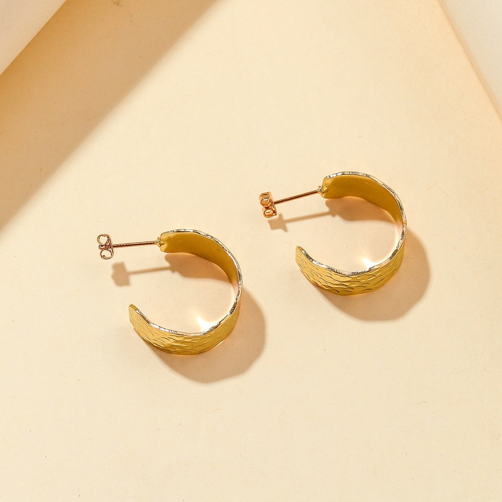 Hammered Wide Gold Hoop Earrings