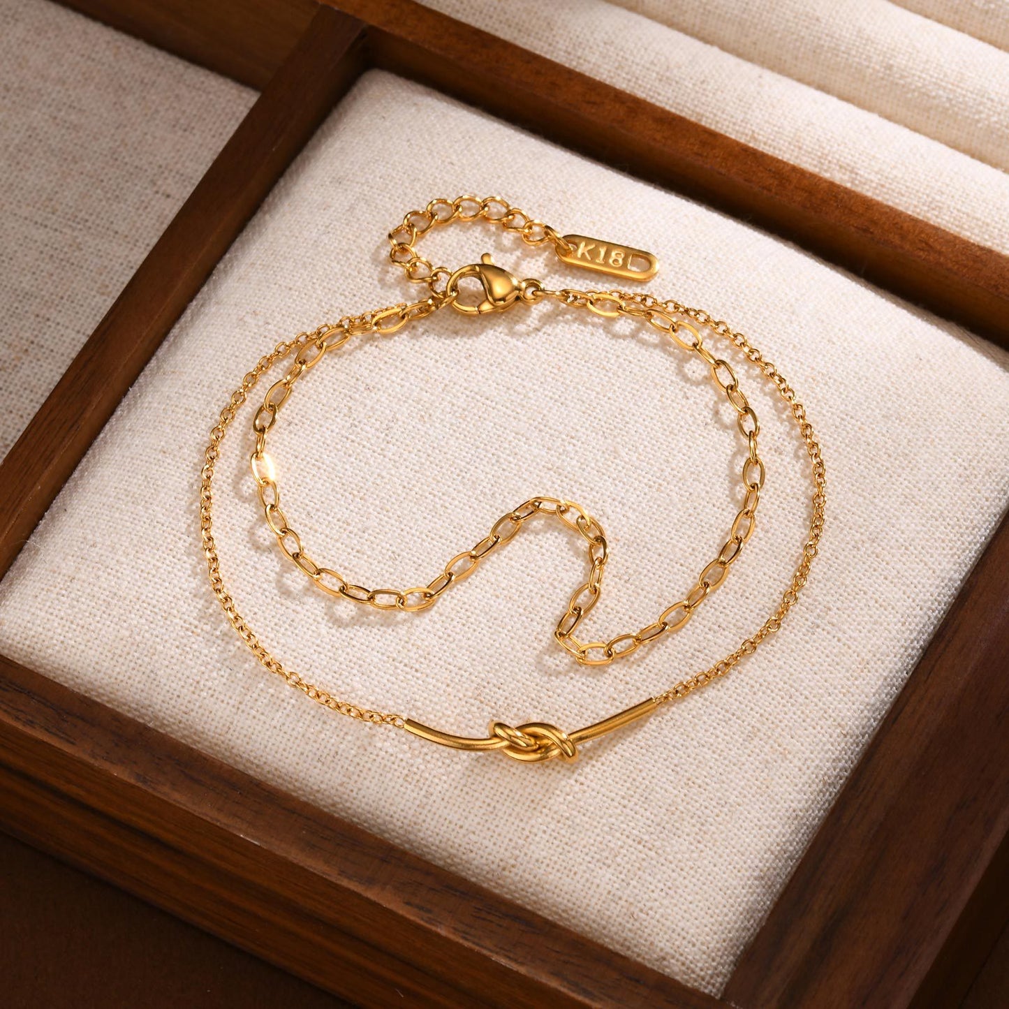 Delicate Gold Double Chain Knot Bracelet