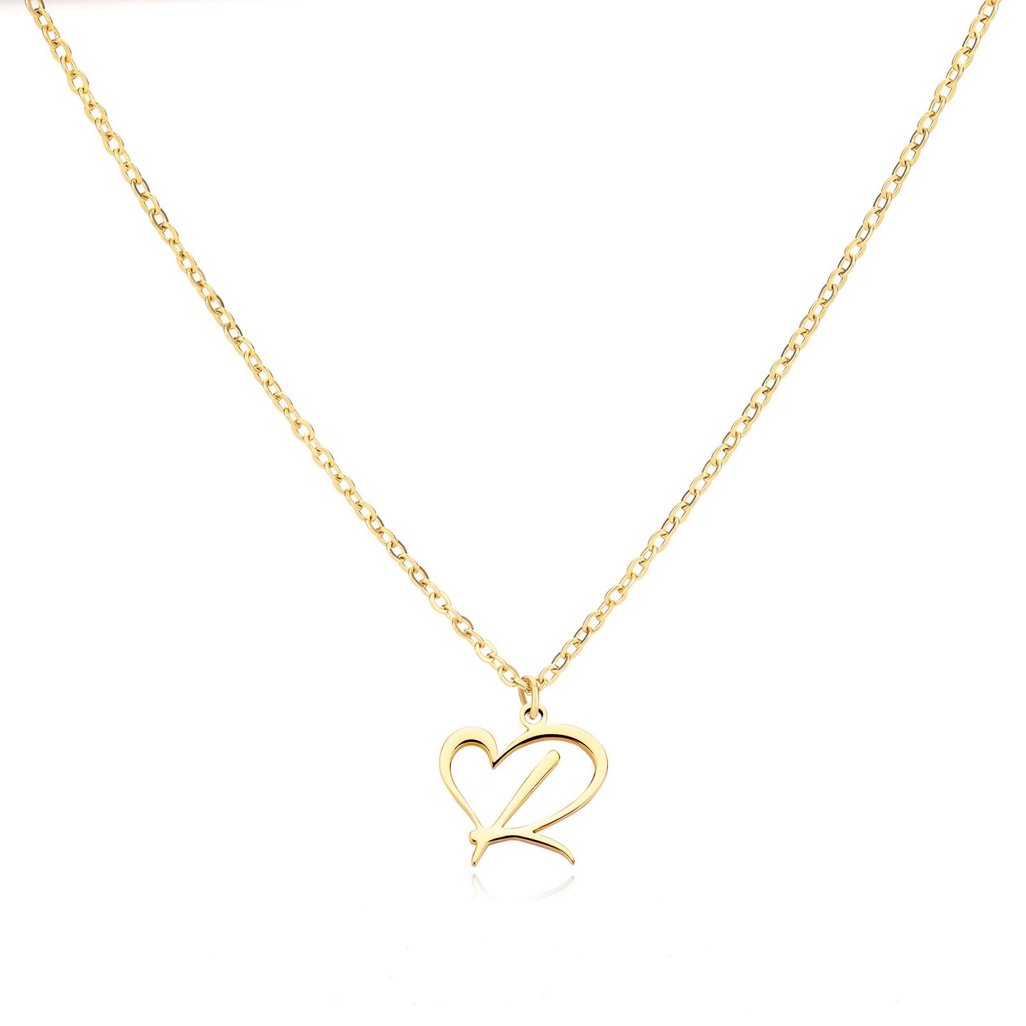Gold Script Initial Necklace with Heart Accent – A to Z