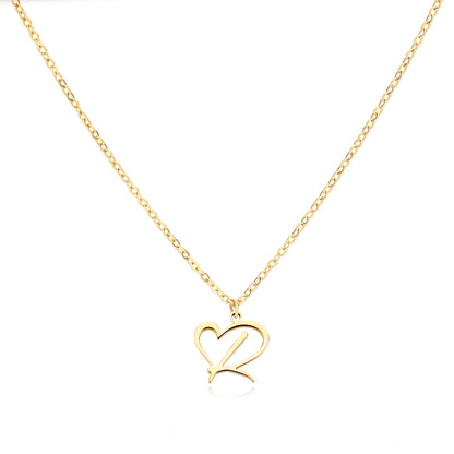 Gold Script Initial Necklace with Heart Accent – A to Z