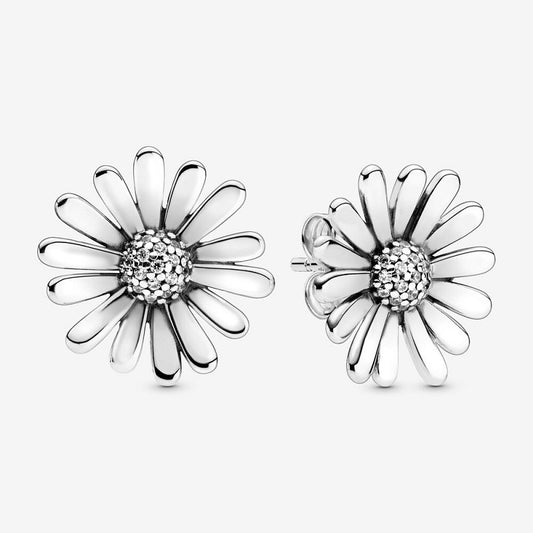 Silver Daisy Flower Stud Earrings