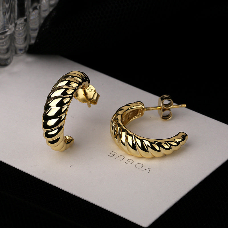 Bold Twisted Dome 925 Sterling Silver Hoop Earrings