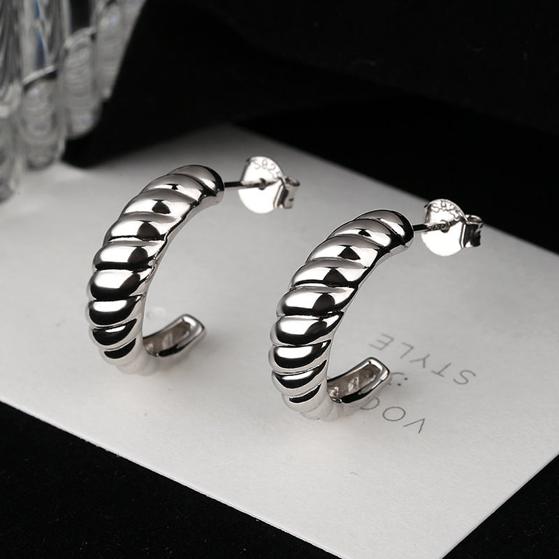 Bold Twisted Dome 925 Sterling Silver Hoop Earrings
