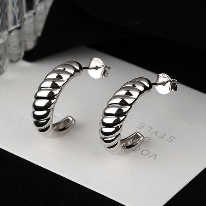 Bold Twisted Dome 925 Sterling Silver Hoop Earrings