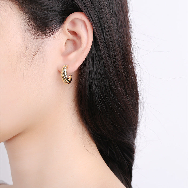 Bold Twisted Dome 925 Sterling Silver Hoop Earrings