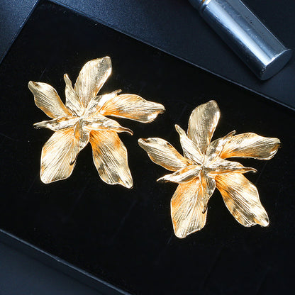 Textured Lily Statement Earrings – Gold or Silver