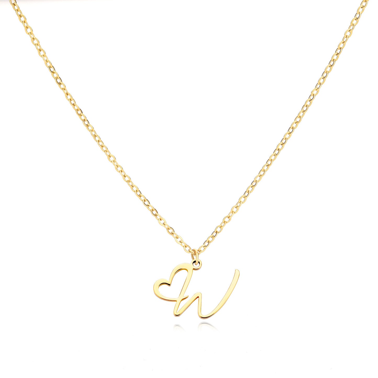 Gold Script Initial Necklace with Heart Accent – A to Z