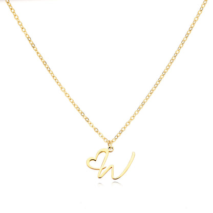 Gold Script Initial Necklace with Heart Accent – A to Z