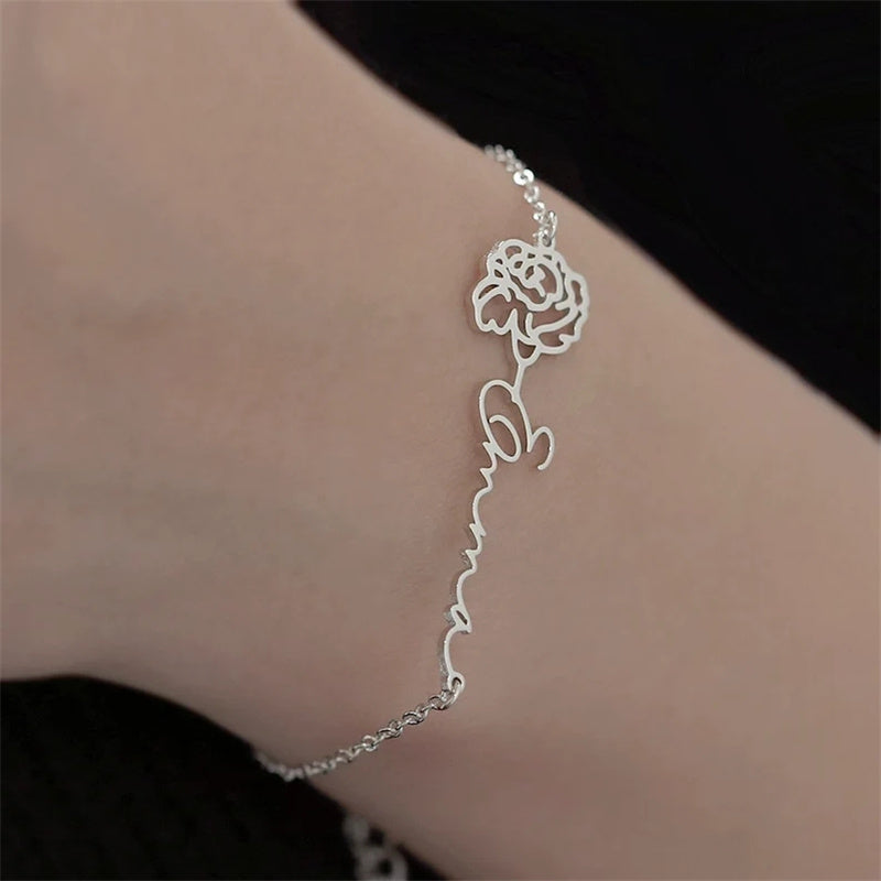 Personalized Birth Flower Name Bracelet
