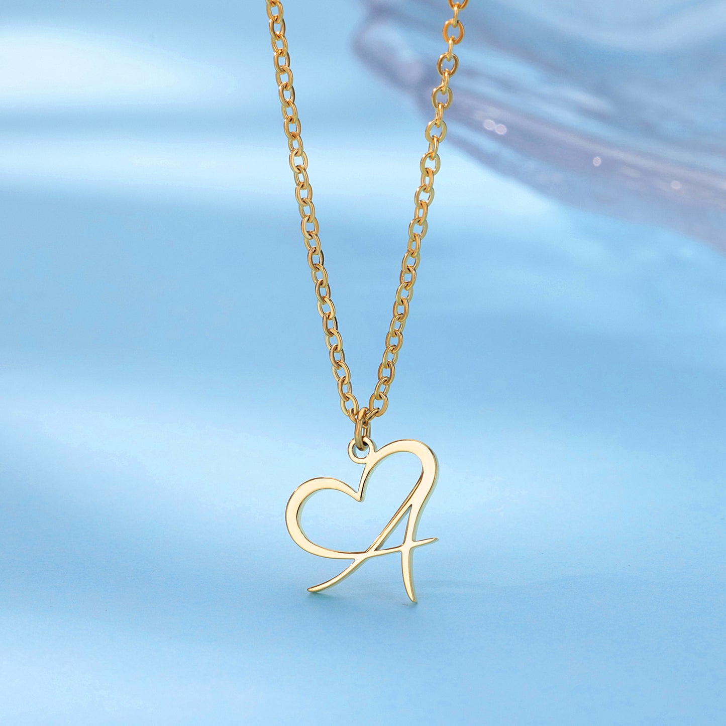 Gold Script Initial Necklace with Heart Accent – A to Z