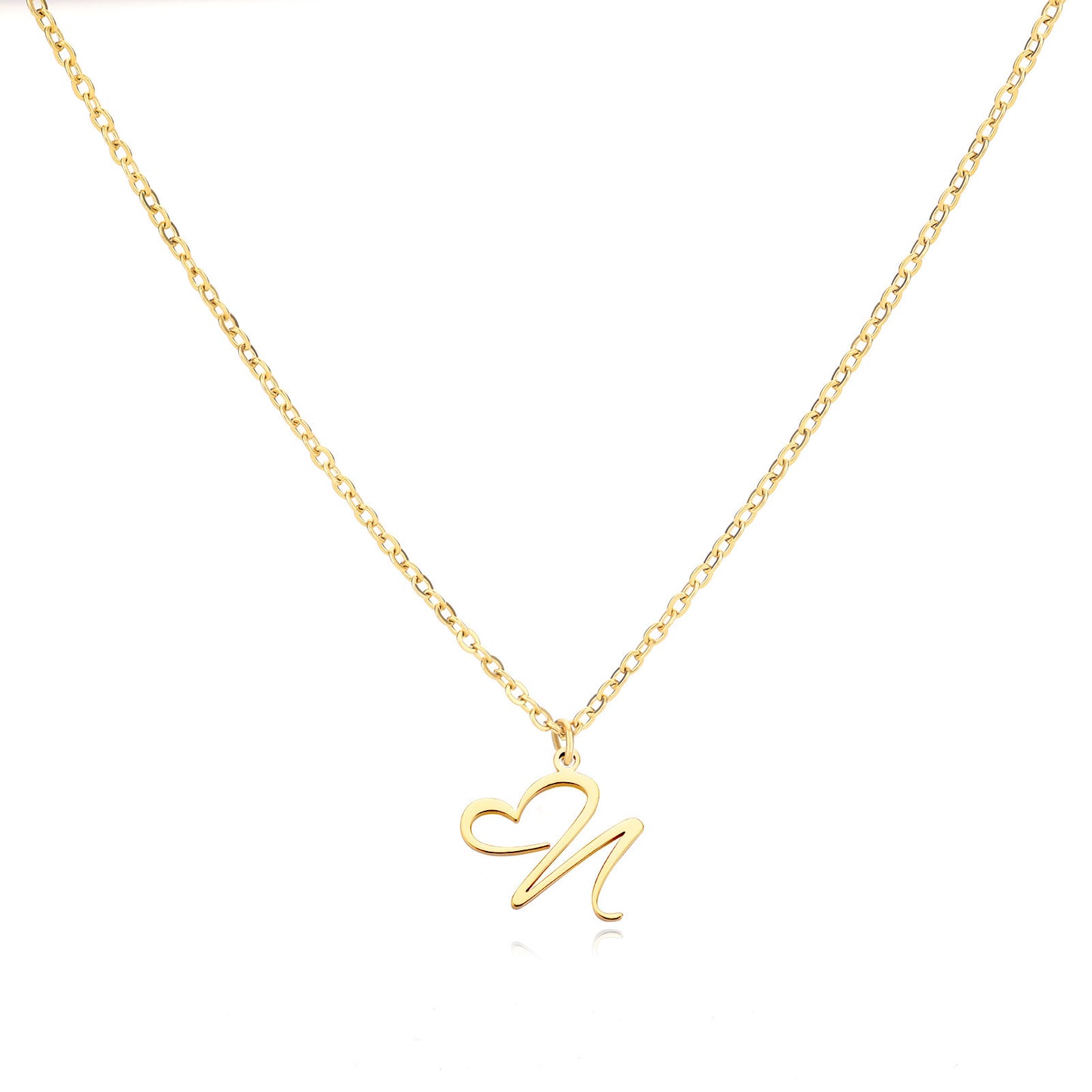 Gold Script Initial Necklace with Heart Accent – A to Z