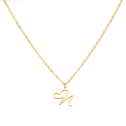 Gold Script Initial Necklace with Heart Accent – A to Z