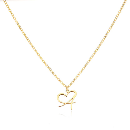 Gold Script Initial Necklace with Heart Accent – A to Z