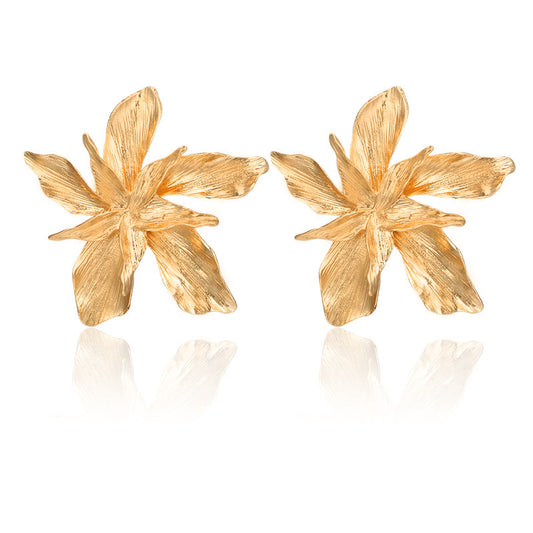 Textured Lily Statement Earrings – Gold or Silver