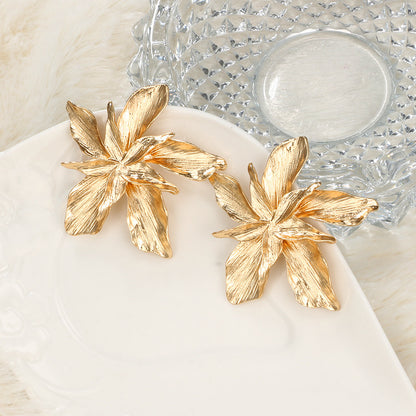 Textured Lily Statement Earrings – Gold or Silver