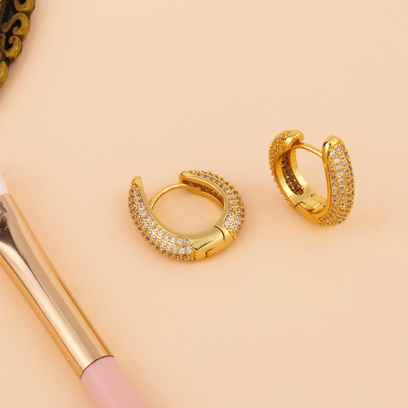Pavé Gold Hoop Huggie Earrings