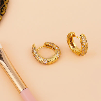 Pavé Gold Hoop Huggie Earrings