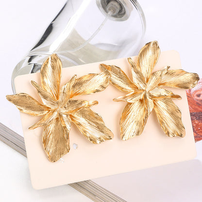 Textured Lily Statement Earrings – Gold or Silver