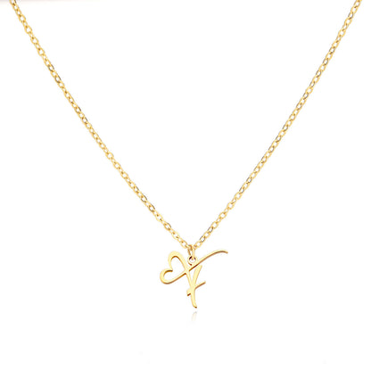 Gold Script Initial Necklace with Heart Accent – A to Z