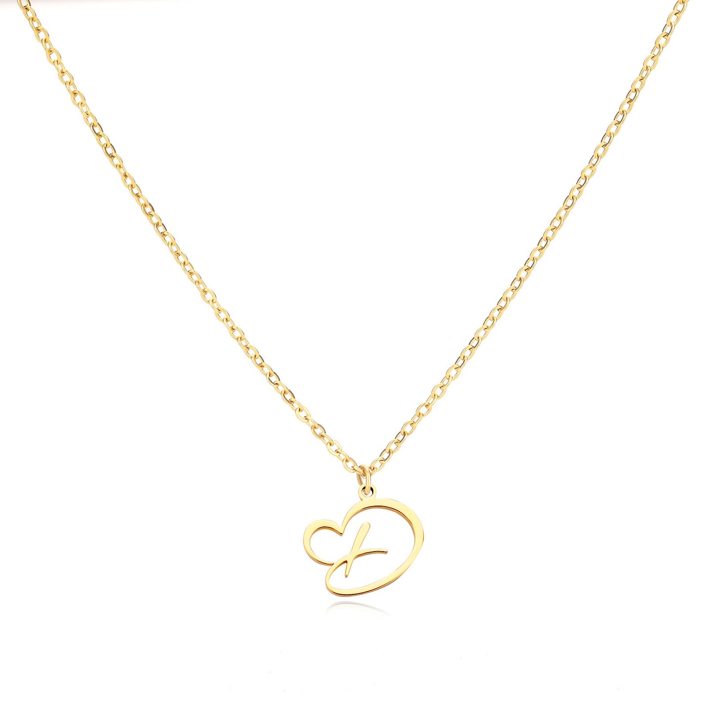 Gold Script Initial Necklace with Heart Accent – A to Z