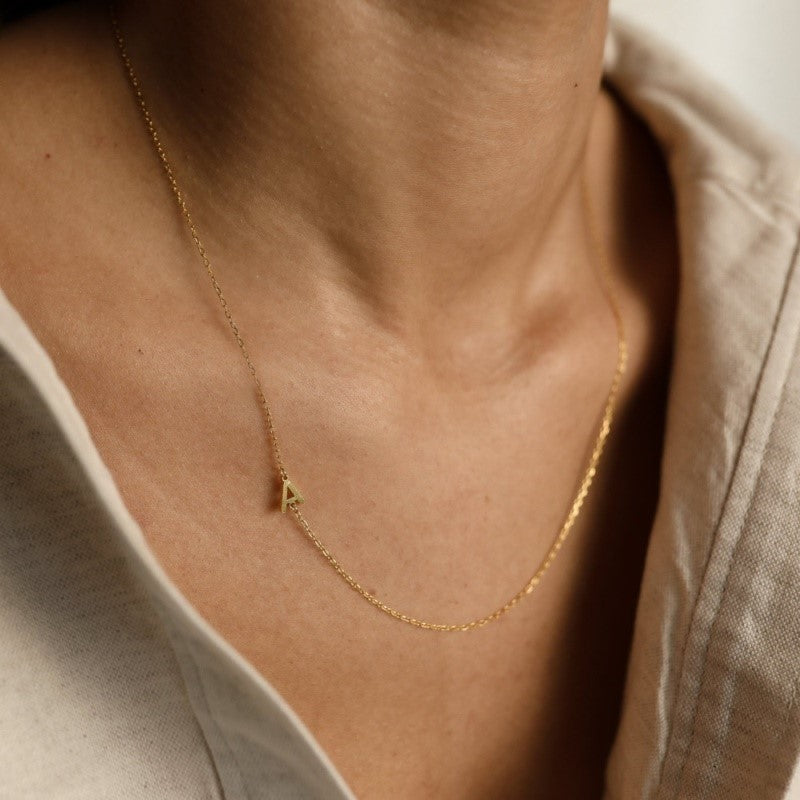 Minimalist Gold Initial Clavicle Necklace – A to Z