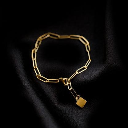 Minimalist Gold Link Bracelet with Square Charm