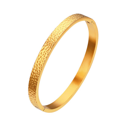 Gold Textured Bangle Bracelet – Hammered or Striped