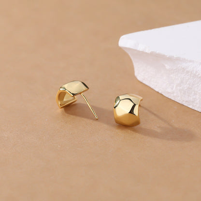 Sculpted Crescent Gold Stud Earrings