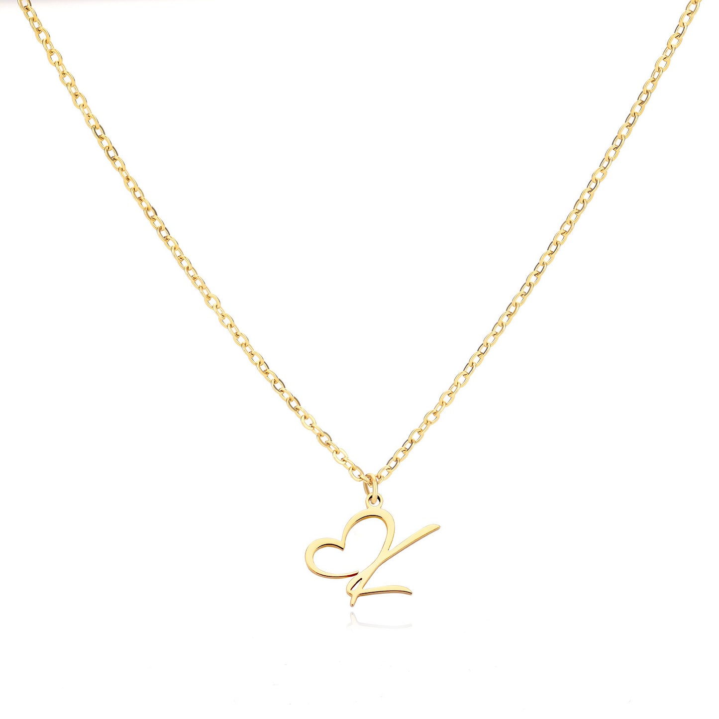 Gold Script Initial Necklace with Heart Accent – A to Z