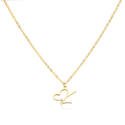 Gold Script Initial Necklace with Heart Accent – A to Z