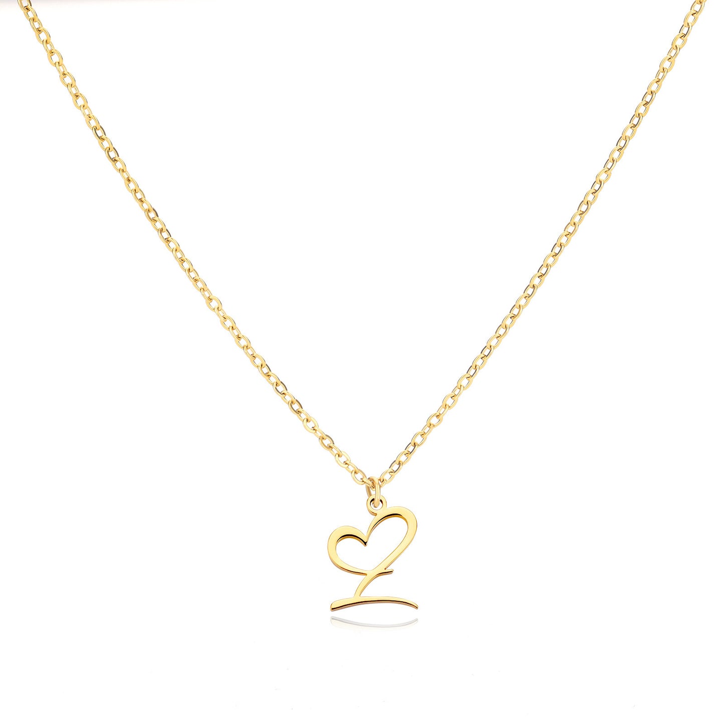 Gold Script Initial Necklace with Heart Accent – A to Z