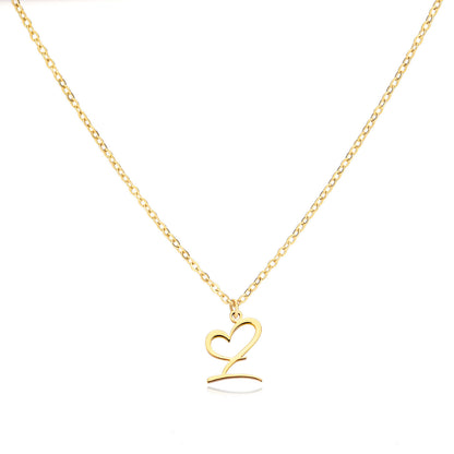Gold Script Initial Necklace with Heart Accent – A to Z