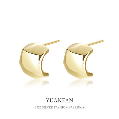 Sculpted Crescent Gold Stud Earrings