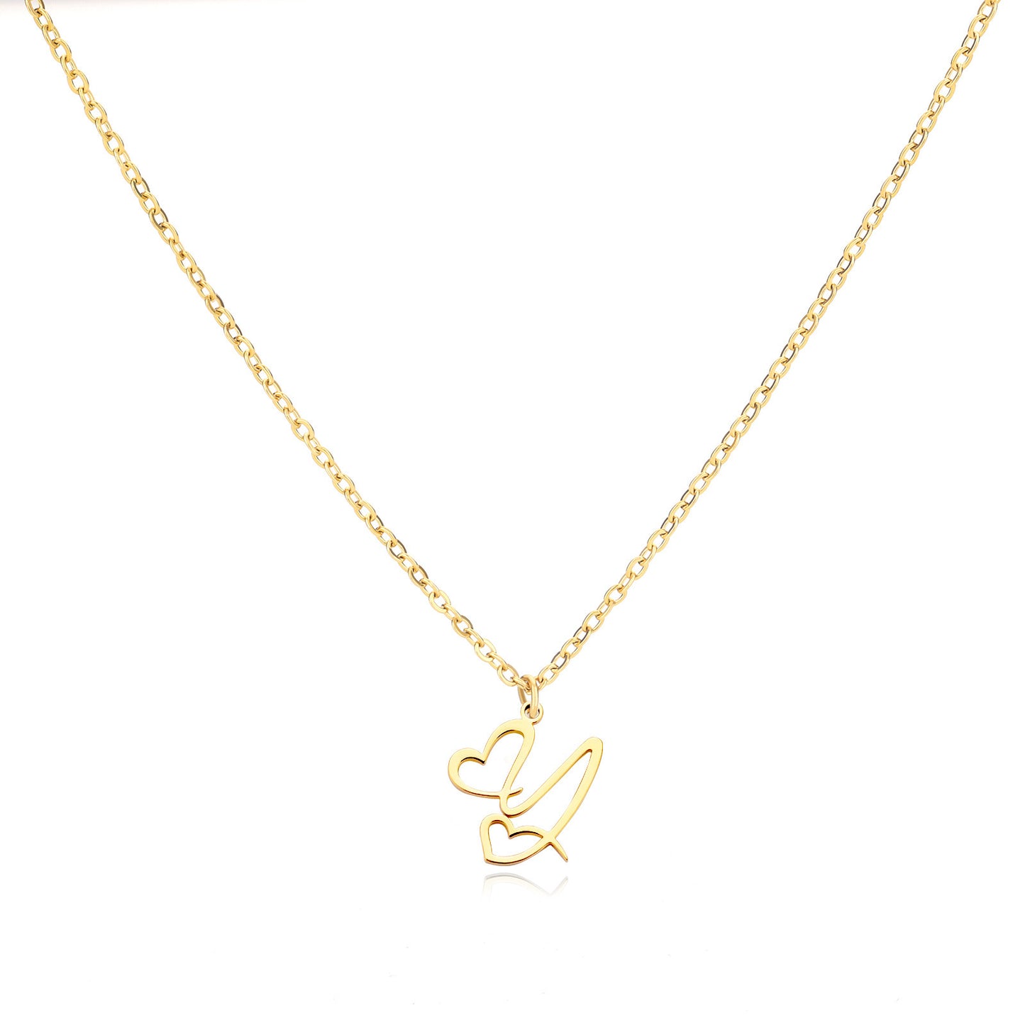 Gold Script Initial Necklace with Heart Accent – A to Z