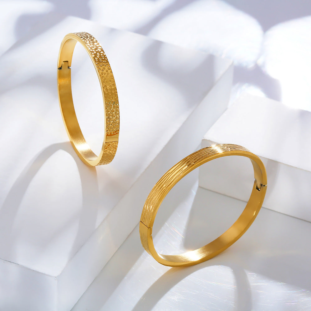 Gold Textured Bangle Bracelet – Hammered or Striped
