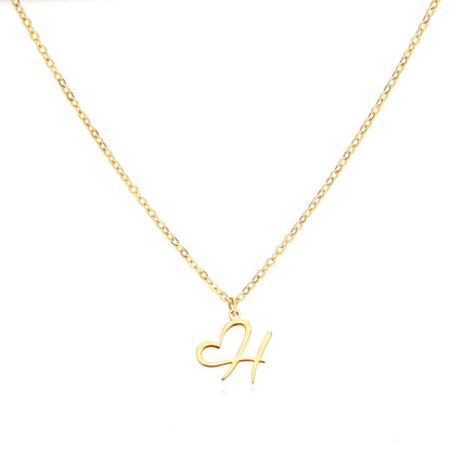 Gold Script Initial Necklace with Heart Accent – A to Z