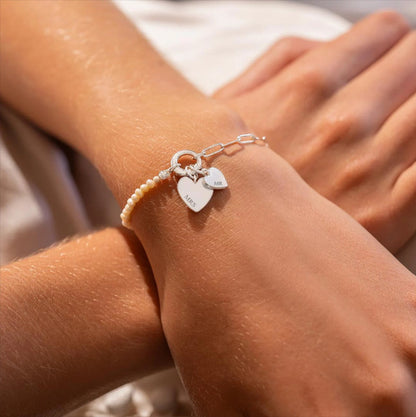 Personalized Heart Charm Pearl & Chain Bracelet