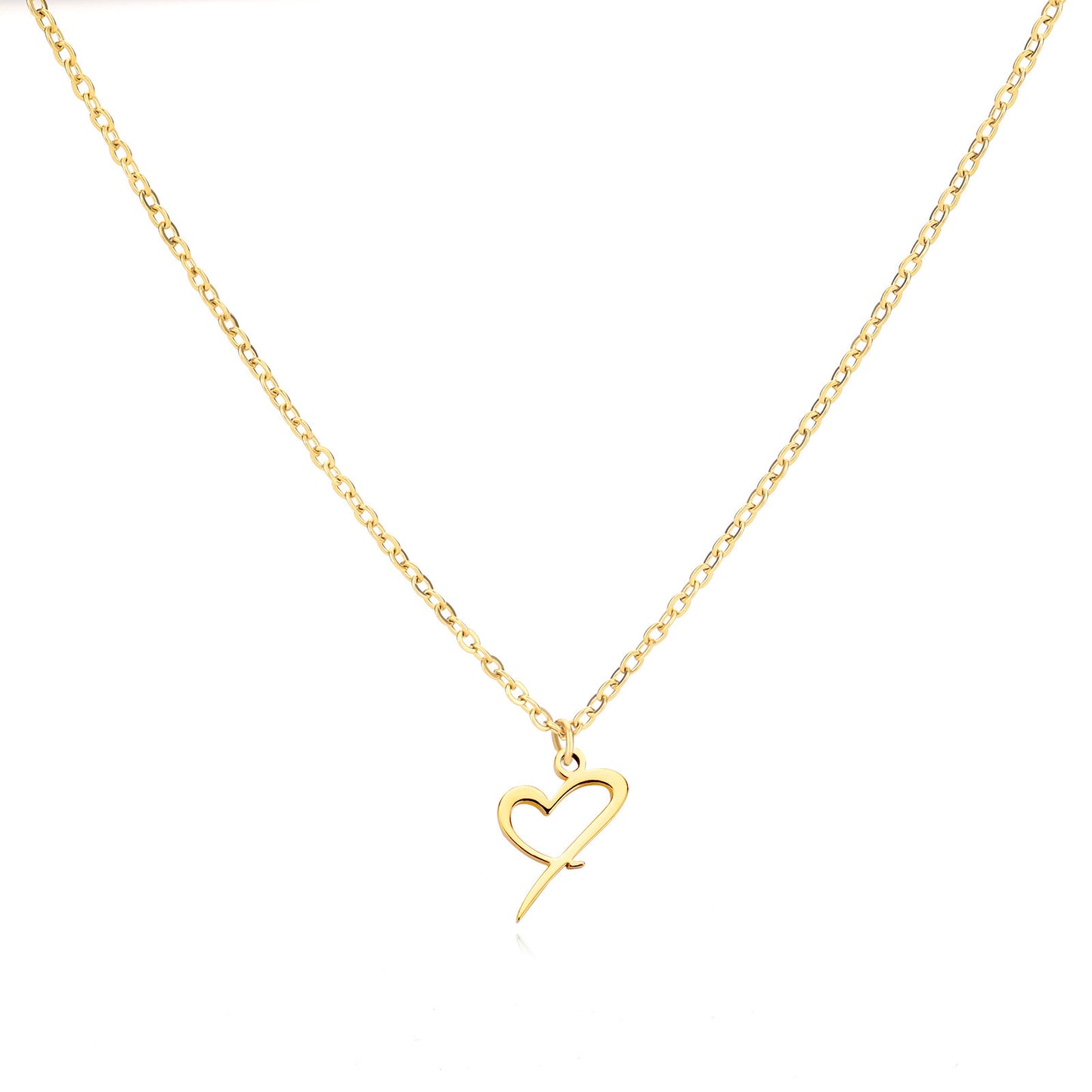 Gold Script Initial Necklace with Heart Accent – A to Z