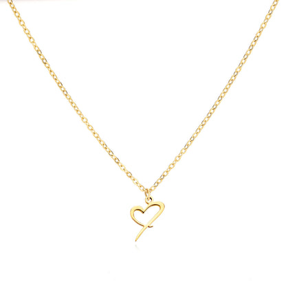 Gold Script Initial Necklace with Heart Accent – A to Z