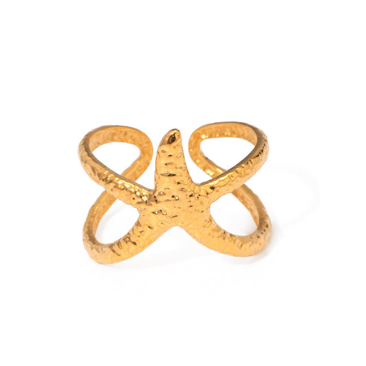 Golden Tide Adjustable Starfish Ring