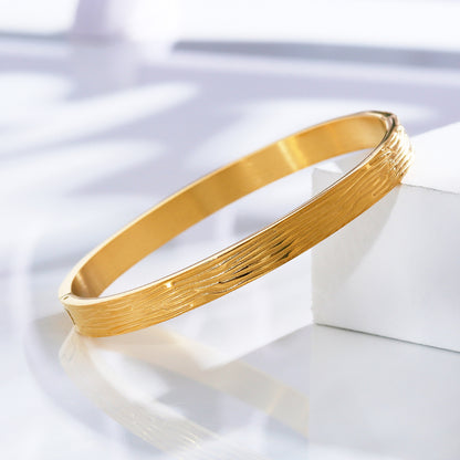 Gold Textured Bangle Bracelet – Hammered or Striped