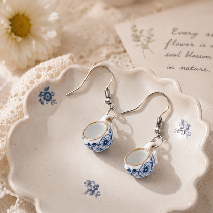 Blue & White Porcelain Teacup Earrings
