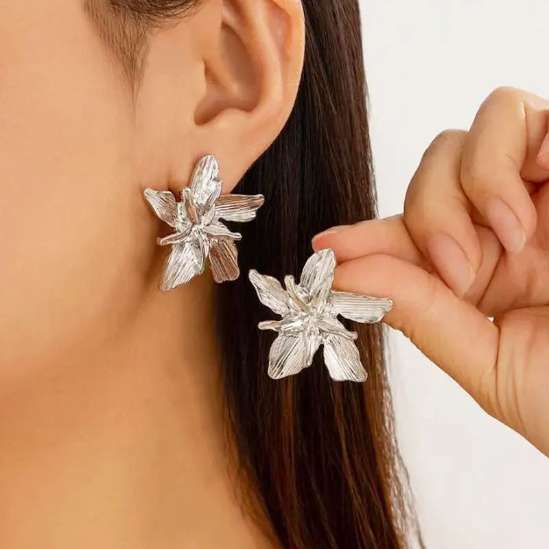 Textured Lily Statement Earrings – Gold or Silver