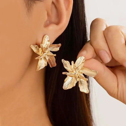 Textured Lily Statement Earrings – Gold or Silver