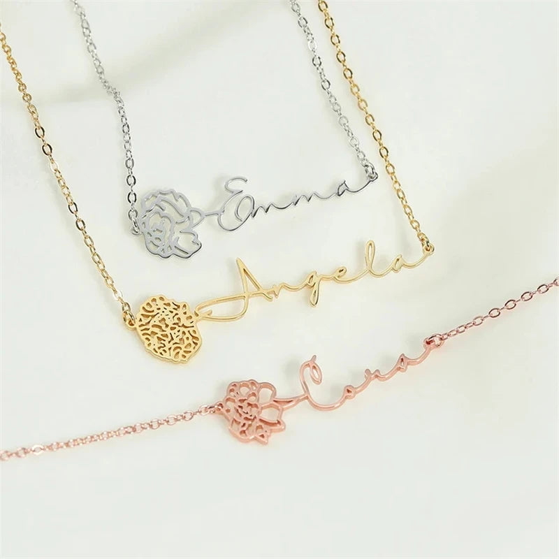 Personalized Birth Flower Name Bracelet