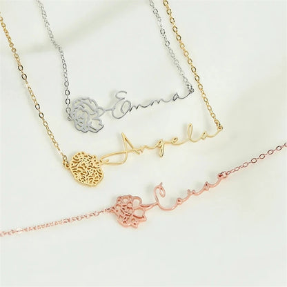 Personalized Birth Flower Name Bracelet