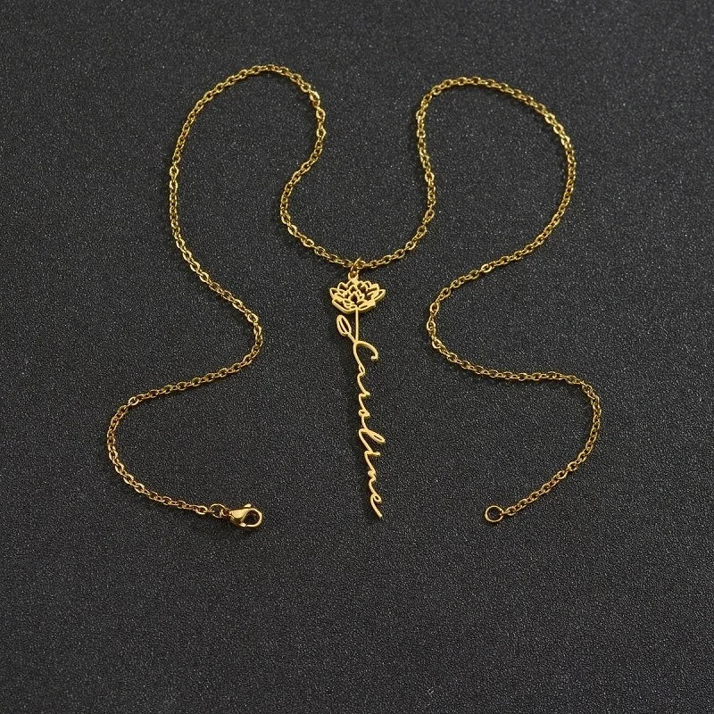 Birth Flower Name Necklace – Personalized Floral Pendant