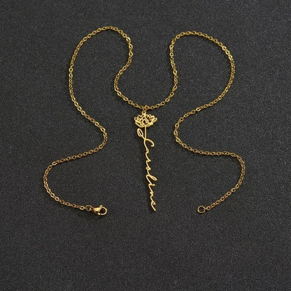 Birth Flower Name Necklace – Personalized Floral Pendant