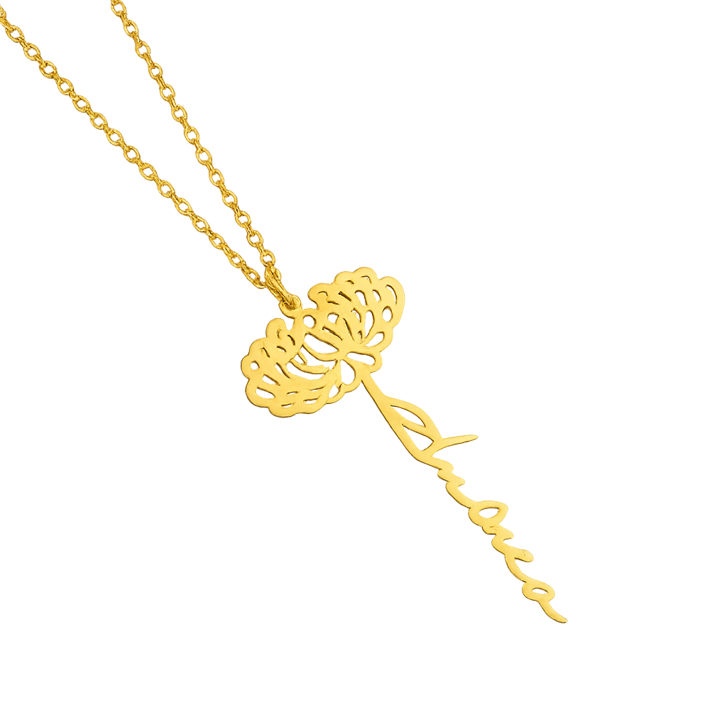 Birth Flower Name Necklace – Personalized Floral Pendant