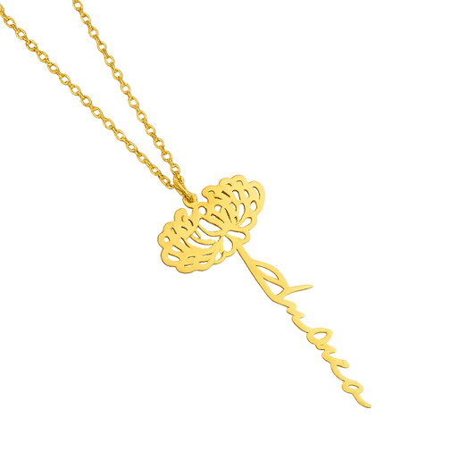 Birth Flower Name Necklace – Personalized Floral Pendant